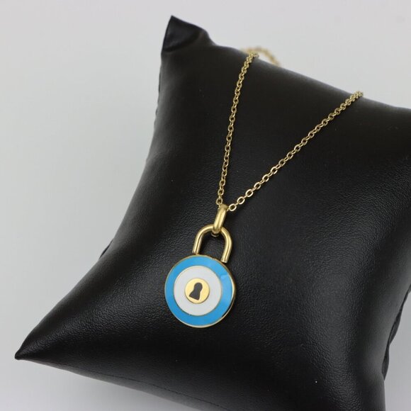 Yellow Gold Evil Eye Lock Necklace, XPNL0295 - Picture 3 of 13